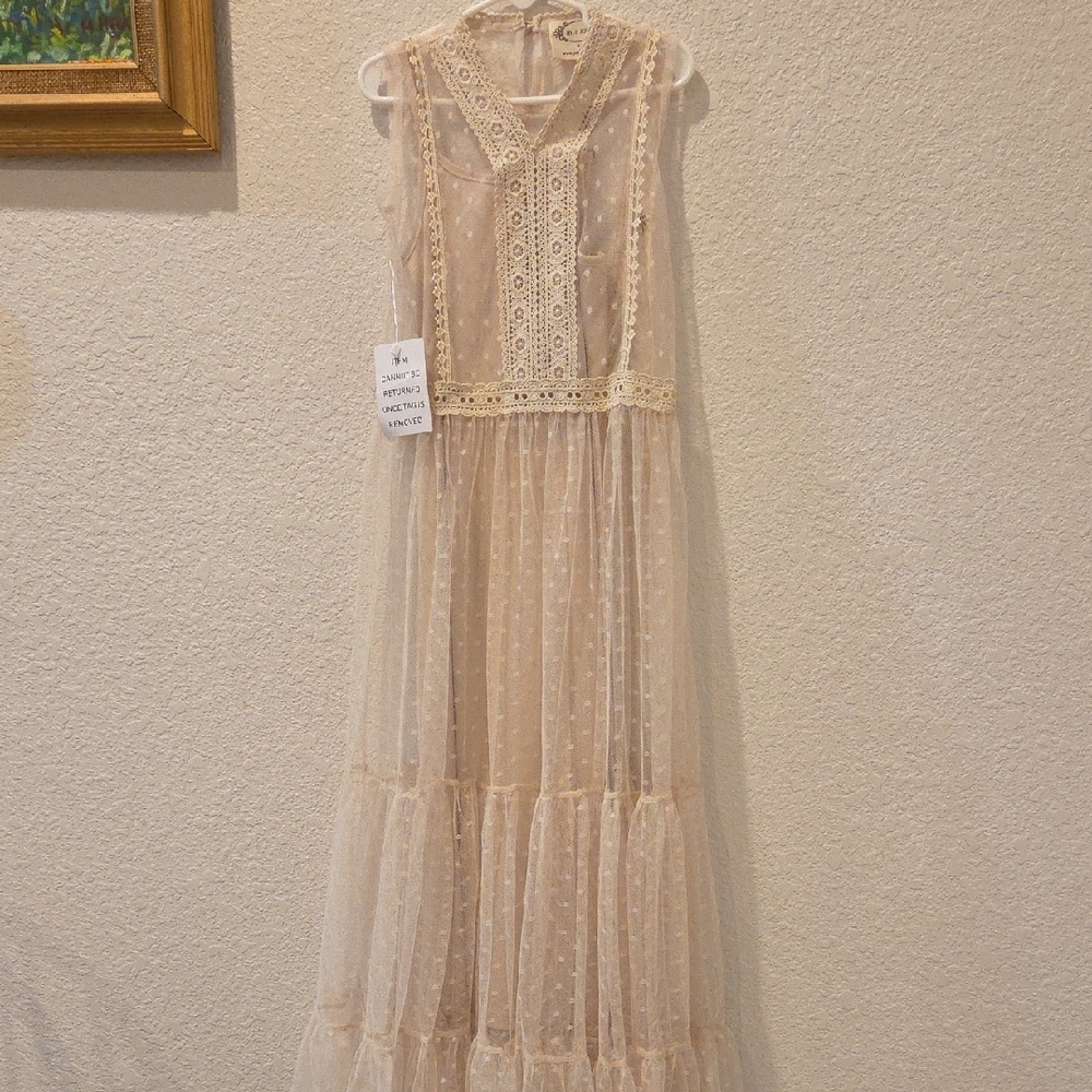 New Joyfolie Gorgeous Formal Kids Cream Lace Maxi Dress. - Picture 3 of 10
